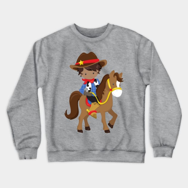 African American Boy, Cowboy, Sheriff, Horse Crewneck Sweatshirt by Jelena Dunčević